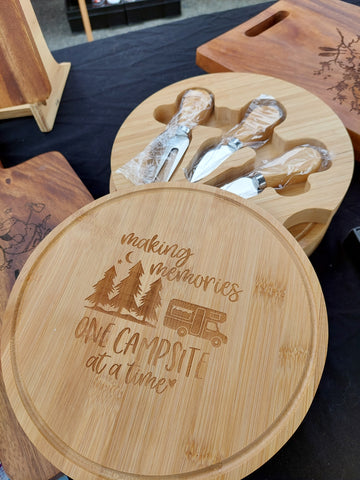 Round Bamboo Cheese Board - Knife Set - One Campsite