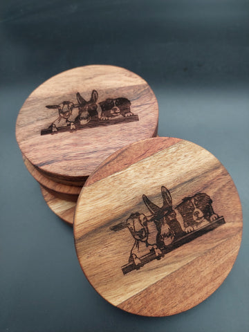 Acacia Coaster - Set of 4 - Goat, Donkey and Dog