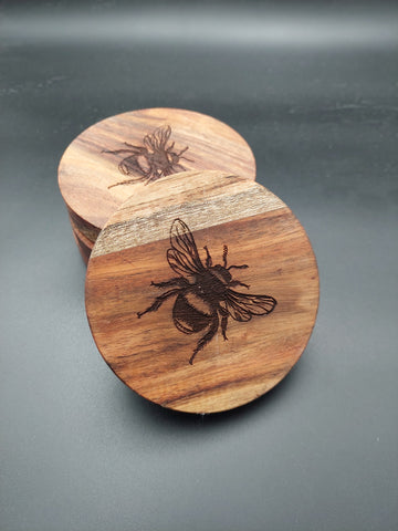 Acacia Coaster - Set of 4 - Bee