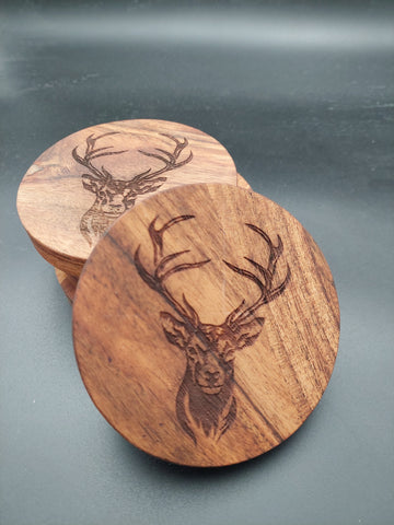 Acacia Coaster - Set of 4 - Stag Head