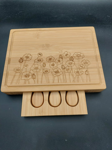 Cheese Board - Rectangular with knife set -Flowers